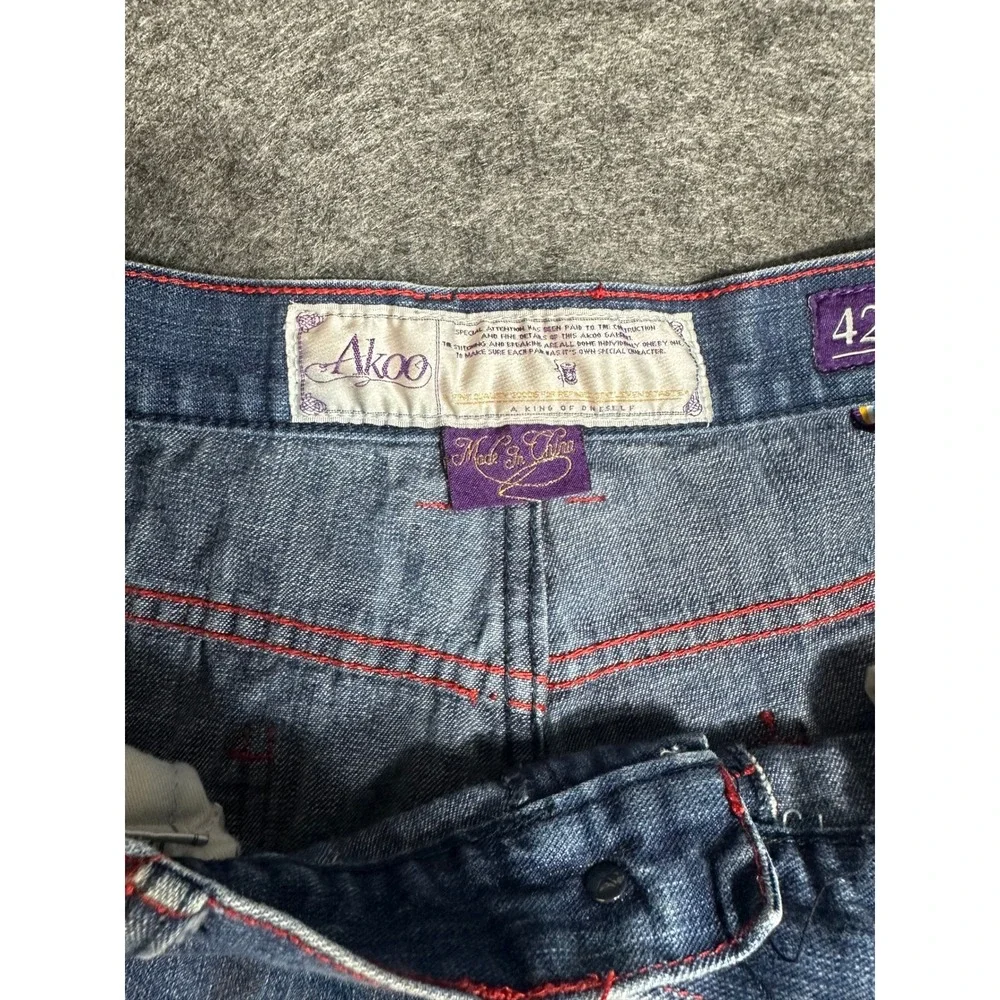 AKOO Jeans Men's Size‎ 42 Blue Denim Straight Leg RARE with Red Stitching